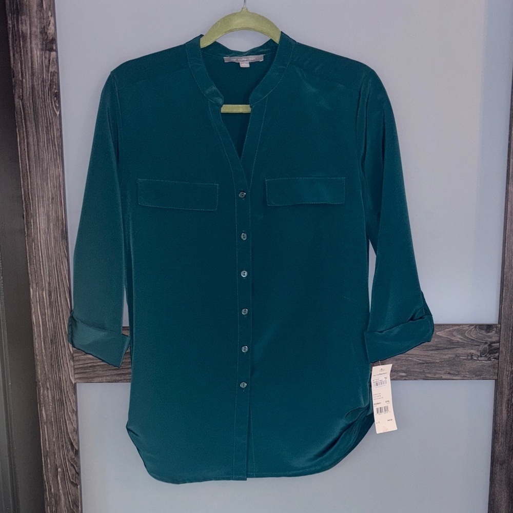 NY Collection Teal Button-Down Shirt